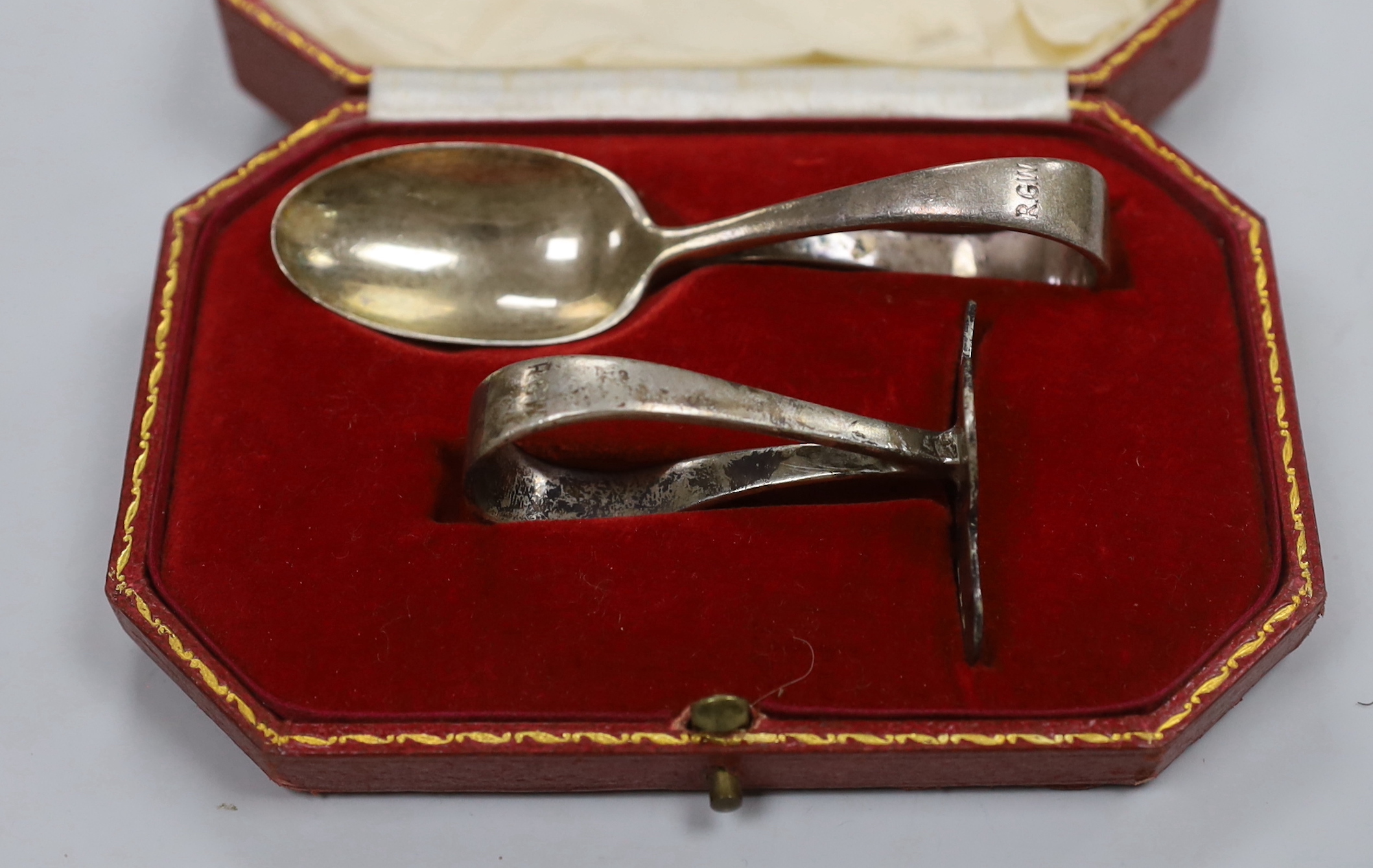 Six assorted cased sets of flatware including bean end coffee spoon, preserve spoons and spoon and pusher.